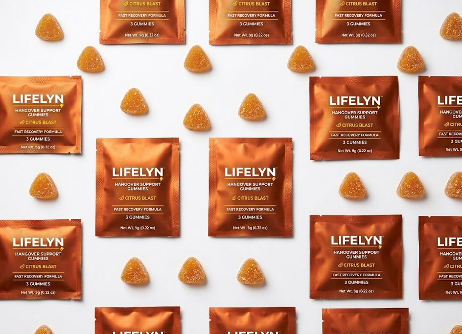 LIFELYN hangover support gummies packets with oranges and ginger root